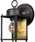 Rust Patina Porch Outdoor Wall Lantern Sconce with clear glass, eight inch height, modern yet classic back plate, weather resistant.