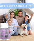 Family and dog indoors with Rechargeable Indoor And Outdoor Insect Killer With UV Light, Portable USB Powered Mosquito And Fly Zapper on carpet.