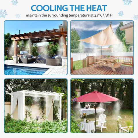 Outdoor Misting Cooling System Kit With 92 Ft Hose And 26 Brass Nozzles, Three Quarters Inch Brass Adapter, Leakproof And Rust Resistant Misters For Patio Backyard Gazebo Garden And Greenhouse Cooling