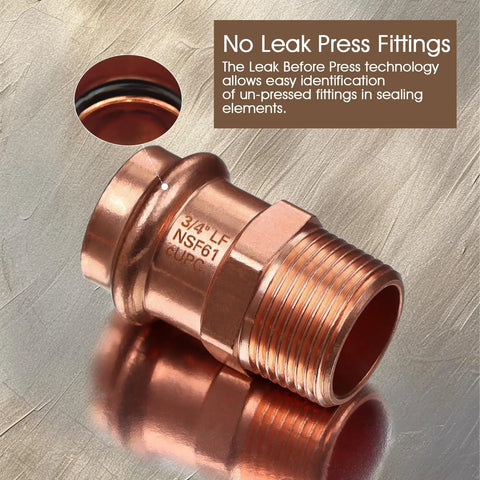 Heavy Duty Copper Press Fittings Kit Twelve Pack Three Quarter Inch Copper Press to Three Quarter Inch Male NPT Adapters