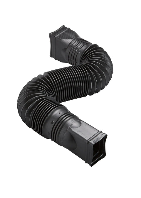 Flex A Spout Downspout Extension In Black No Fuss Easy Bend Corrugated Rainwater Redirector Shown in Curved Shape