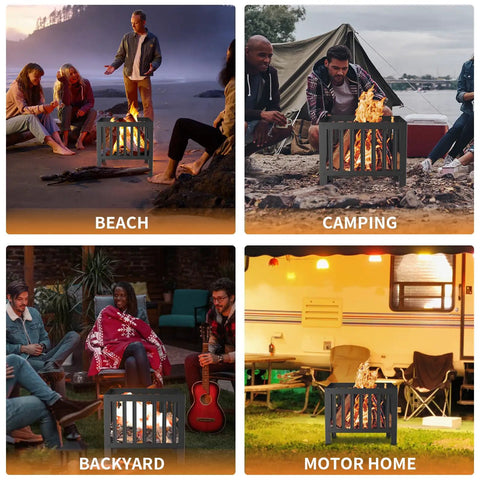 Square 16x16 Inch Fire Pit For Backyard Parties And Camping, Durable 1.2mm Metal Outdoor Bonfire Pit, Portable And Easy To Move