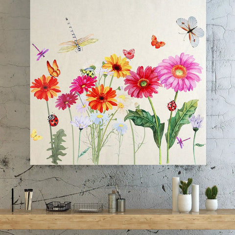 64 Pcs Flowers And Butterflies Wall Decals Peel And Stick Removable PVC Garden Murals for nursery bedroom office decor with wildflowers