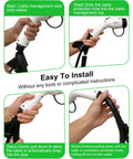 Tough As Nails EV Charger Cable Protector featuring flexible wire sleeve shown in four installation steps for 7/8 inch cables.