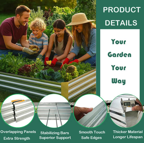 Family gardening in Galvanized Raised Garden Beds 3 Pack 8x4x1 Ft Each With Overlapping Four Inch Panels And Two Row Screws