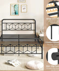 Heavy Duty Queen Metal Platform Bed Frame With Victorian Diamond Headboard And Footboard, Built Tough No Box Spring Needed, Super Sleek Under Bed Storage, Legit Room Upgrade, Matte Black with snap lock design and extra support legs.