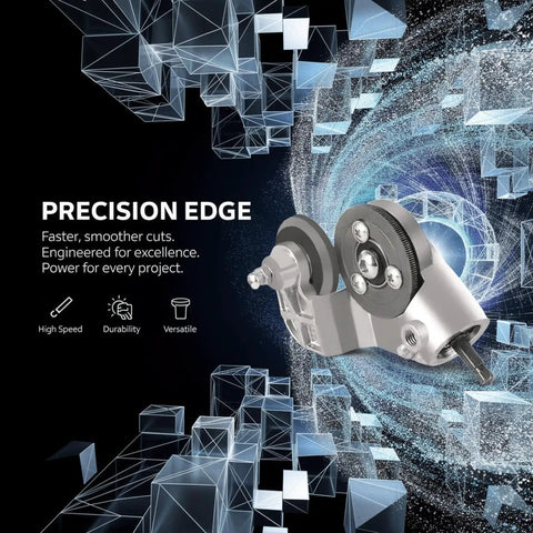 Essential Drill Nibbler Metal Cutter Attachment for Sheet Metal Work on a sleek background, showcasing titanium gears.