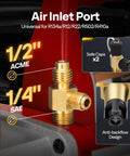 Air inlet port with 1/2" ACME and 1/4" SAE threads for No Sweat 110V Single Stage Rotary Vane Vacuum Pump.