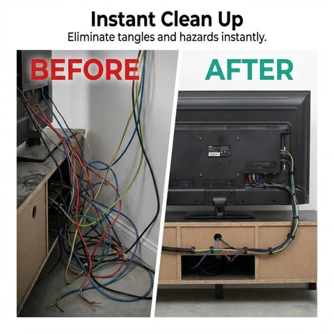 Before and after cable management using 1 Inch By 10 Foot Split Wire Loom Tubing Black Automotive Wire Protector Conduit