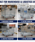 Hella Tough Collapsible Wire Storage Basket With Easy Roll Wheels Massive 3000 Pound Capacity Folding Metal Bin for warehouse storage and logistics.