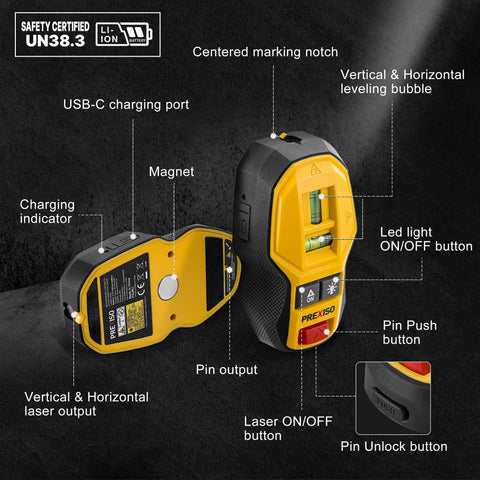 Detailed view of 2-In-1 Rechargeable Cross Line Laser Level With Magnetic Stud Finder showing components and features