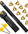 Metal lathe cutting tool set with 1/2 in and 5/8 in threading tool holders, 10 indexable carbide inserts, Amazon brand
