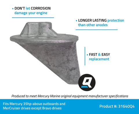 Aluminum Trim Tab Anode For Mercury Mariner Outboards And MerCruiser Sterndrives Protects Gear Case From Corrosion With Hydrodynamic Trim Force To Help Steering Pro Grade OE Spec Replacement Part. Close-up view of aluminum trim tab anode.