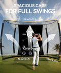 Golfer using Indoor Outdoor Golf Cage With Impact Screen 10x8 Ft Hitting Net, Sound Dampening Cloth, for realistic swing practice