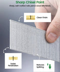 Heavy Duty 1-1/4 Inch 18 Gauge Brad Nails, Galvanized Nail Gun Nails showing sharp chisel point for easy wood penetration.