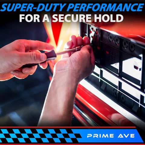 Heavy Duty Black Oxide Stainless Steel License Plate Screws Lock Plates Flat With Zero Rattlin Nonsense For A Slick Front Rear Look On Every Ride Quick Install Pack Of Eight being installed on a car.