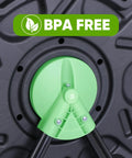 Close-up of Outdoor Composting Bin 18.5 Gallon Single Chamber Tumbling Composter with BPA Free label and steel frame handle