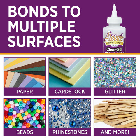Clear Gel Tacky Glue for Crafts and Slime, 4 Oz Bottle, bonds paper, glitter, rhinestones, beads, popsicle sticks.