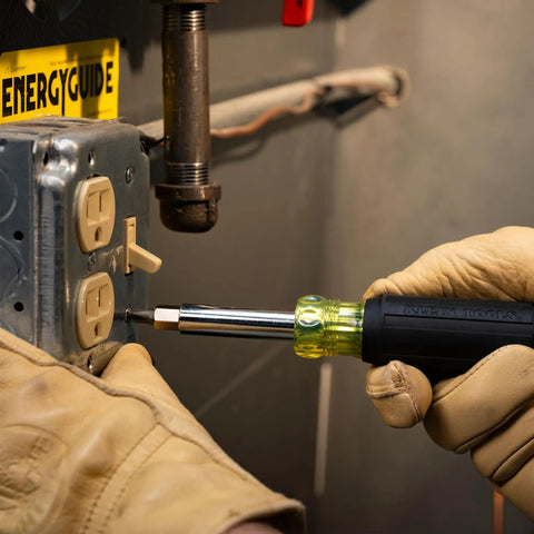 Multi Bit Screwdriver And Nut Driver Set With Comfy Cushion Grip Handles Precision Heat Treated Bits Includes Stubby Tool For Quick Auto And Home Repairs Built Tough As Nails used to repair electrical outlet.