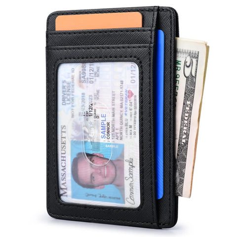 Dead Simple Minimalist Front Pocket Leather Wallet With Secure RFID Blocking For Men And Women Hella Slim Everyday Carry with cash and cards.