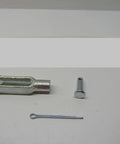 Zinc Plated Clevis Kit With Clevis Pin And Cotter Pin For Pivot Linkages, Heavy Duty Industrial Grade Hardware, shown separated.