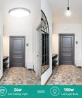 Comparison of Motion Sensor LED Ceiling Light 12 Inch Flush Mount 24W Daylight Sensor with Auto On and traditional bulb in hallway