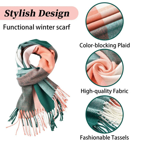 Cozy Mohair Style Winter Scarf For Women And Men Large Chunky Cashmere Feel Shawl Wrap 82.7 by 13.8 Inches With Tassels Oversized Multi Color Pink Green White Versatile Scarf Or Wrap For Cold Weather