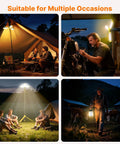 Collage of Remote Camping Light With 18000mAh Rechargeable Battery Power Bank, Detachable Tripod in various settings