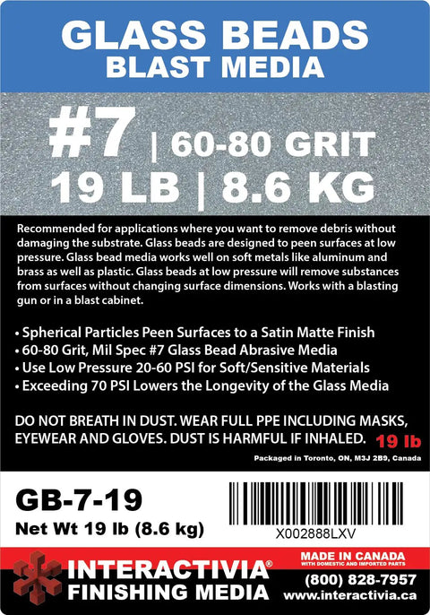 Fine Glass Bead Blast Media No 7 For Cabinets And Sand Blasting Guns, 19 lb, 60-80 Grit Label Detail