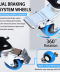 Dual braking system wheels with 360° rotation for Heavy Duty Carbon Steel Furniture Dolly With 3000 Lb Capacity, ensuring secure movement.