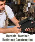 Man holding Go Bag For Ham Radio With Tear Away Hook And Loop Back MOLLE Compatible Multi Pocket Gear Carrier