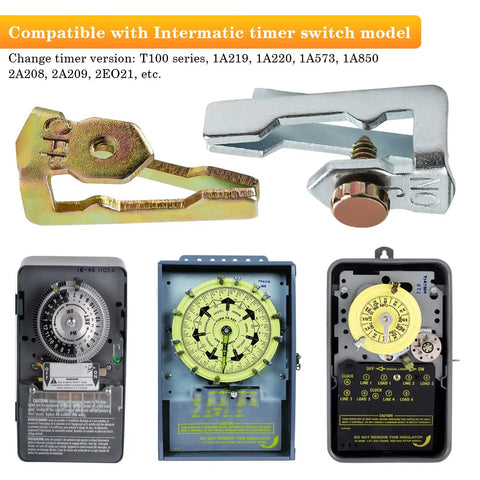 156T1978A Time Switch Trippers Replacement For T100 Series Timers Two Pack with gold and silver trip units and eight screws