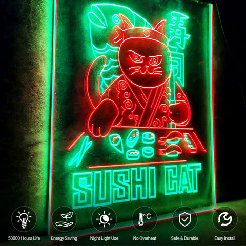 Sushi Cat Neon Sign Dope Neon Light For Sushi Bar And Restaurant Wall Decor Handmade Retro LED Cat Chef Sign Light Up Art