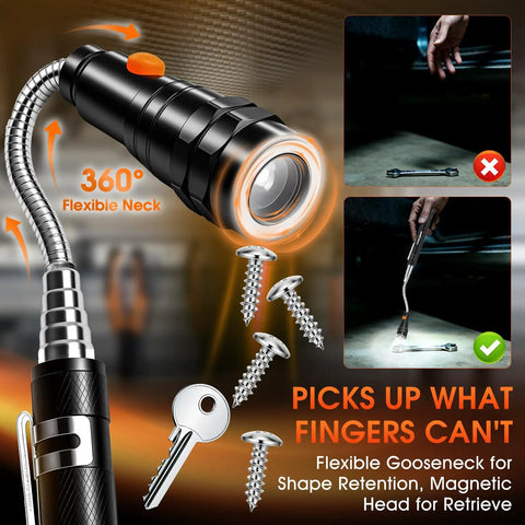 Magnetic Pickup Tool With LED Flashlight And Telescoping Magnet, Extendable Neck For Handywork, A Must Have Gift For Men, Dads, Husbands, Mechanics, And Tech Enthusiasts On Fathers Day, Birthdays Or Christmas