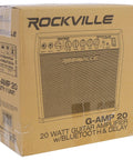 Box of a 20 Watt Guitar Amp Combo With Bluetooth Built In Delay Dual Guitar Inputs Clean And Overdrive Modes Six Point Five Inch Speaker EQ Controls