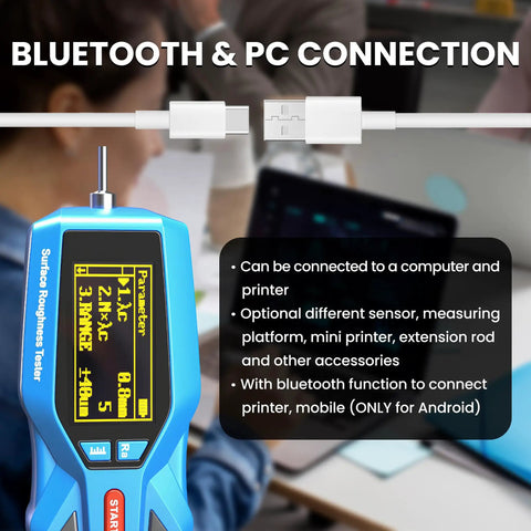 Handheld Digital Surface Roughness Meter With 22 Parameters, Portable Profilometer for PC connection, close-up view