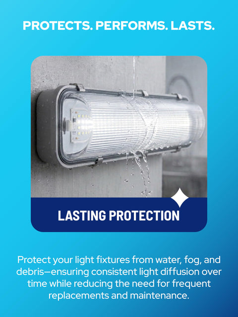 2ARS15 ALP Go-To Vapor Tight Light Covers for ceiling lights in wet environment, exact fit matte acrylic fixture replacement.