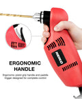 Right Angle Corded Drill With 55 Degree Head For Tight Spots Three Eighths Inch Keyed Chuck Variable Speed 0 To 1400 RPM 120V Power Drill For Close Quarter Work with ergonomic handle