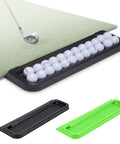 All Weather Golf Ball Tray For Hitting Mats 24 Ball Capacity Universal Fit That Locks Under Any Mat Heavy Duty Polymer Organizer