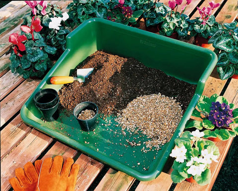 Green One Piece Potting Tray For Indoor Outdoor Gardening, Mess Free Planting Surface, Recycled Plastic, Lightweight Durable Tidy Tray, 24.5 Inch Long By 22 Inch Wide By 8 Inch High, Versatile Use