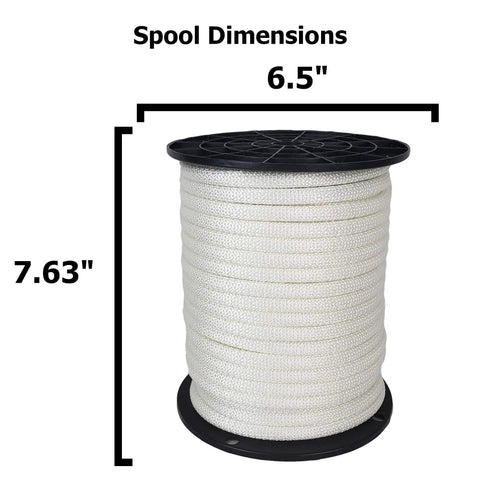 Flagpole Rope With Steel Wire Core 3/8 Inch, 100 Ft Spool, Solid Braid Polyester Halyard, UV Resistant, Anti Theft, Low Stretch, Galvanized Steel Cable Core, Built To Last White Jacket