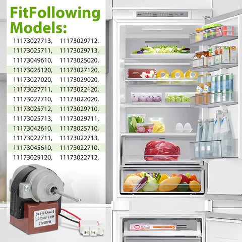 Upgrade 3015924900 Refrigerator Evaporator Fan Motor Compatible With multiple refrigerator models, interior fridge view.