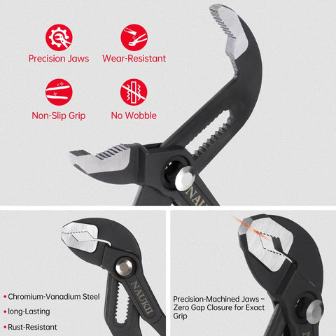 10 Inch Water Pump Pliers For Home Repair With Comfortable Grip, Adjustable Jaw, Rust Preventive Coating, 65mm Opening shown