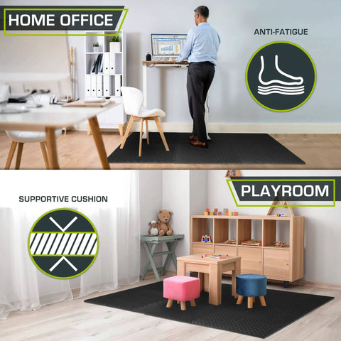 Interlocking Puzzle Foam Floor Tiles Half Inch Thick For Home Gym And Kids Play Areas EVA Cushioned Mats in home office and playroom.
