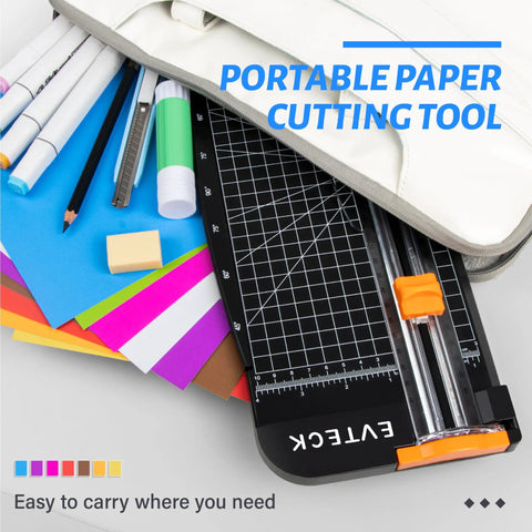 12 Inch Paper Cutter For Scrapbooking And DIY Crafts With Smooth Sliding Guide Safe Blade and Foldable Ruler in black case.
