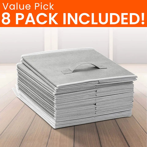 Rock Solid Eight Pack Storage Cubes 11 Inch Heavy Duty Fabric Closet Bins For Shelf Organization Collapsible Grey Cube Organizers For Clothes Blankets And Toys Durable Decorative Baskets