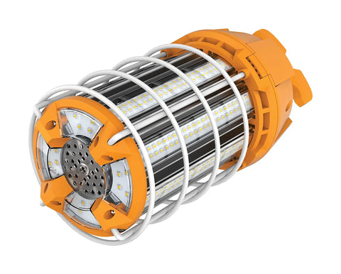 Hi Pro High Lumen LED Temporary Work Light 5000K 150W Built To Last Portable with white cage and orange accents