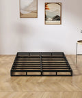 Full Size Box Spring And Mattress Foundation 5 Inch Low Profile Heavy Duty Metal Bed Base displayed in modern bedroom setting.