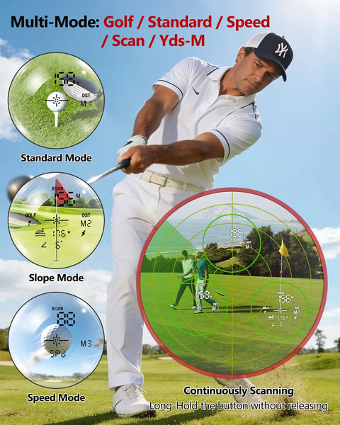Golf player using Lightweight Golf Rangefinder Slope Switch And Flag Lock Vibration, Rechargeable 7X Magnification, Clear Targeting