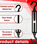 2 Pack M8 Stainless Steel Hook And Turnbuckle Set For Wire Rope Tension Black Coated Shade Sail Hardware with details